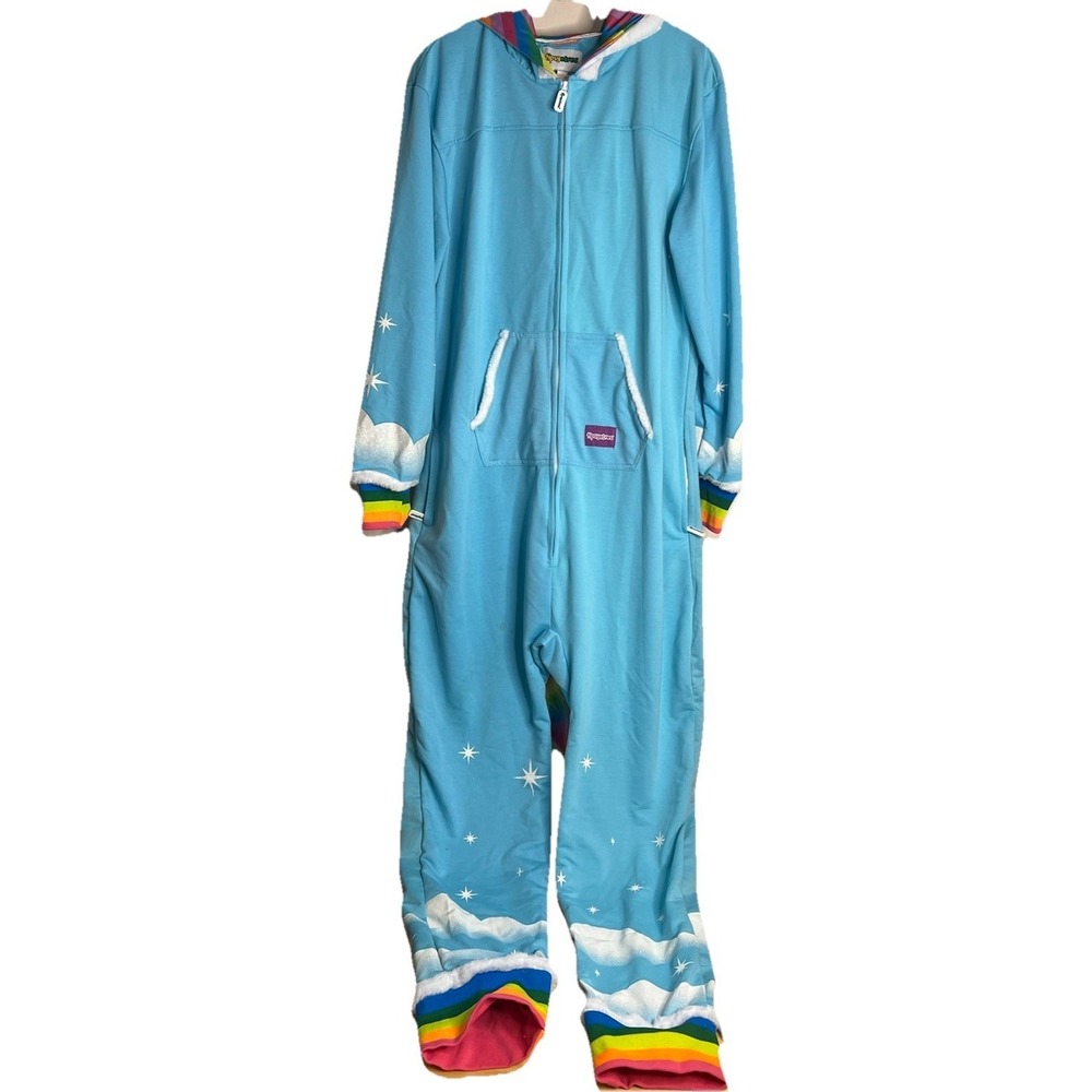 Tipsy elves blue rainbow unicorn front zip hoodie jacket sweatshirt Women L NWOT